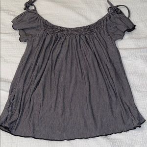 Off the shoulder black and white stripped shirt